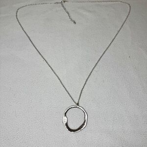 Silver Necklace with Abstract Circle Pendant – 17 in Hanging Length